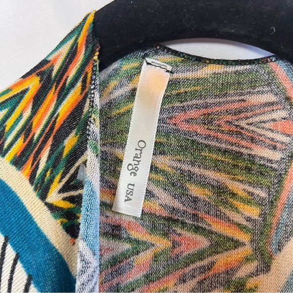 ORANGE USA Multicolor Graphic Print Knit Kimono Coverup Cardigan Sweater Size M - Picture 3 of 9